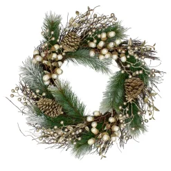 Acorn And Pine Cone Flocked Pine Needle Artificial Christmas Wreath - 22-Inch, Unlit
