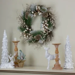 Acorn And Pine Cone Flocked Pine Needle Artificial Christmas Wreath - 22-Inch, Unlit