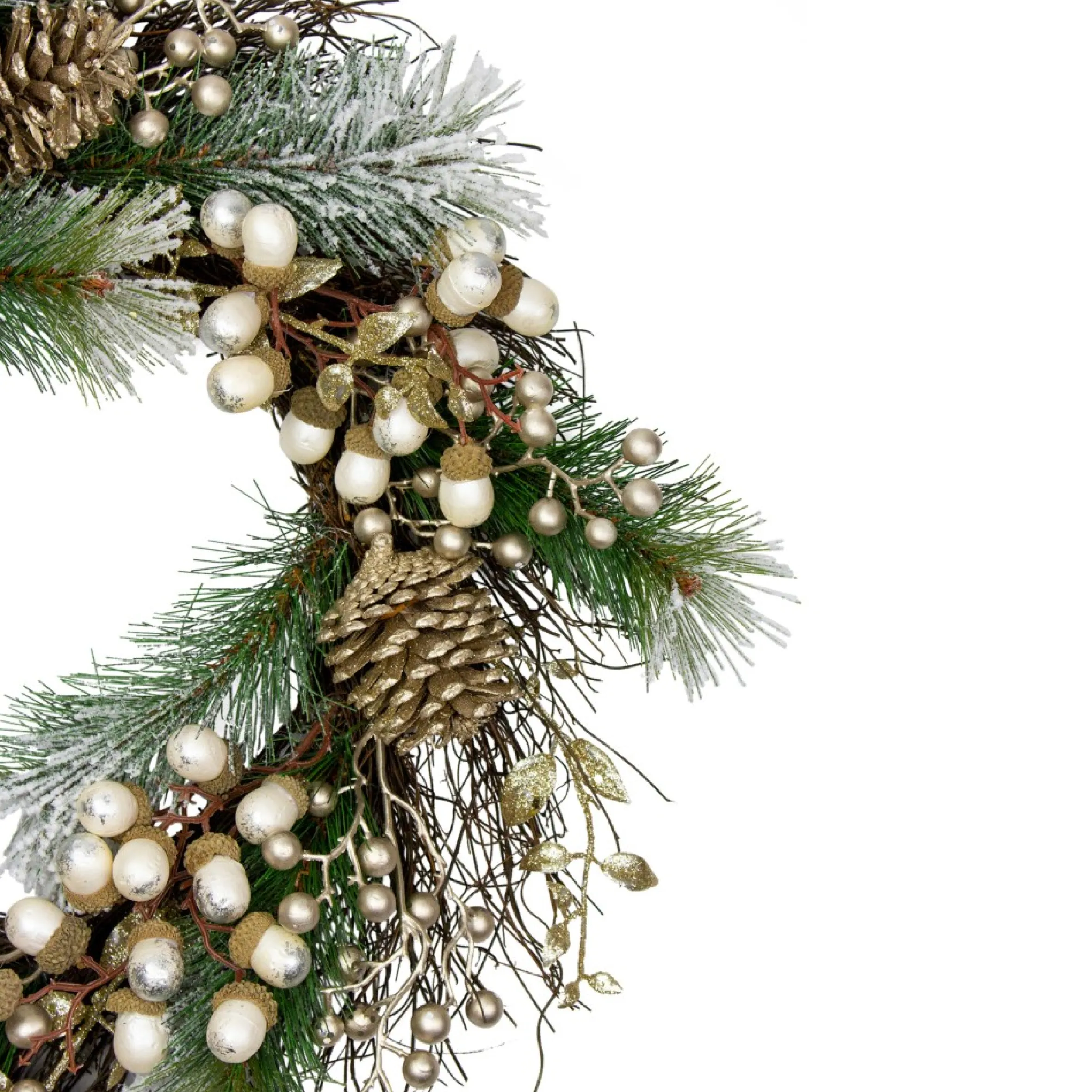 Acorn And Pine Cone Flocked Pine Needle Artificial Christmas Wreath - 22-Inch, Unlit