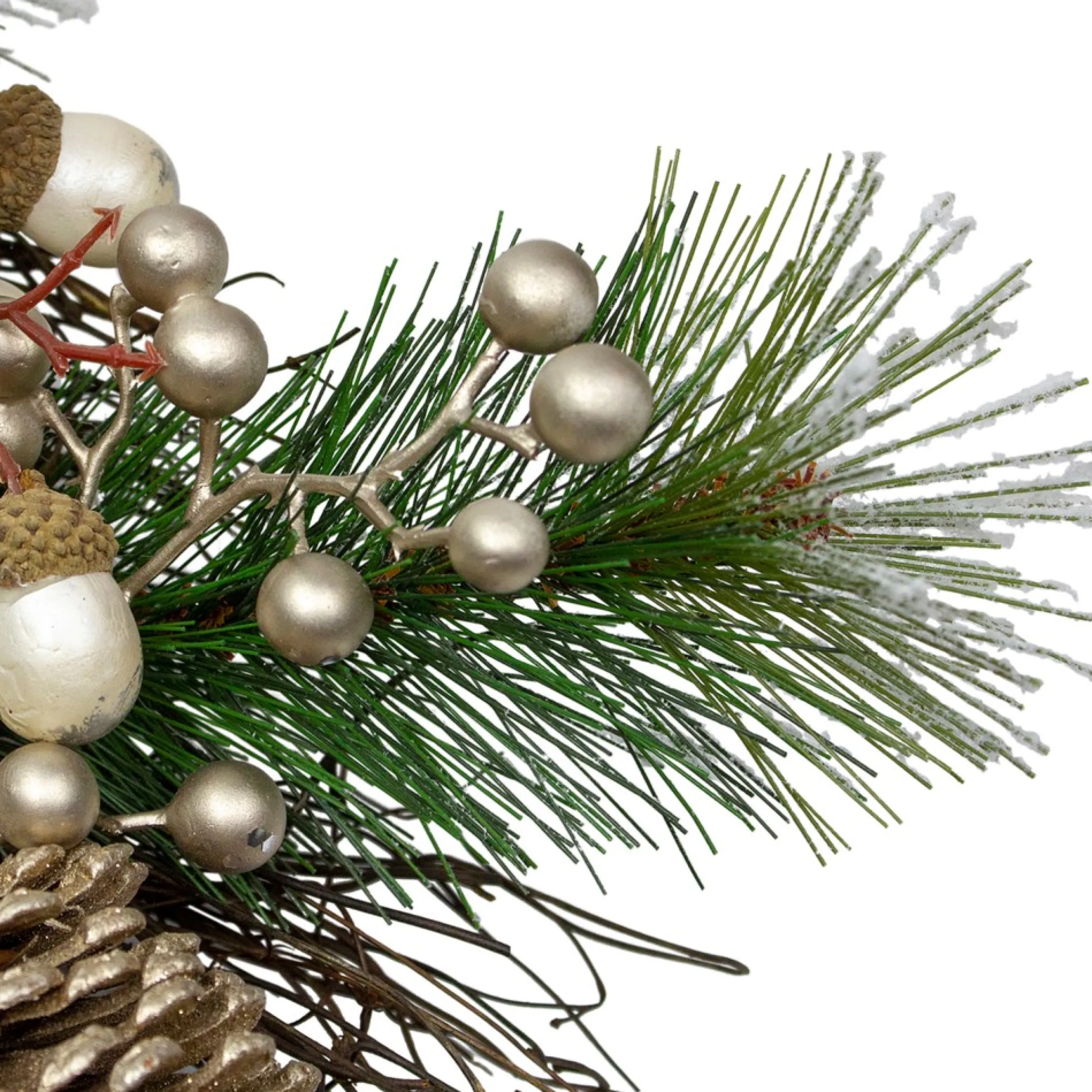 Acorn And Pine Cone Flocked Pine Needle Artificial Christmas Wreath - 22-Inch, Unlit