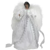 14" African American Silver And White Angel Christmas Tree Topper, Unlit