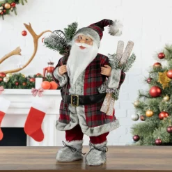 24" Alpine Santa Claus With Snowshoes And Skis Christmas Figure