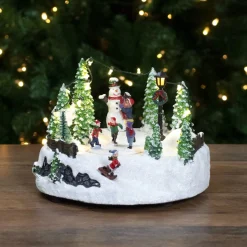 9" Animated And Musical Lighted Christmas Skating Scene With Snowman