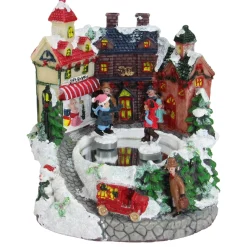 6.5" Animated Victorian Village Ice Skating Winter Scene Christmas Music Box