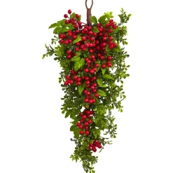 26" Artificial Berry Boxwood Flower Teardrop Swag