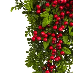 26" Artificial Berry Boxwood Flower Teardrop Swag