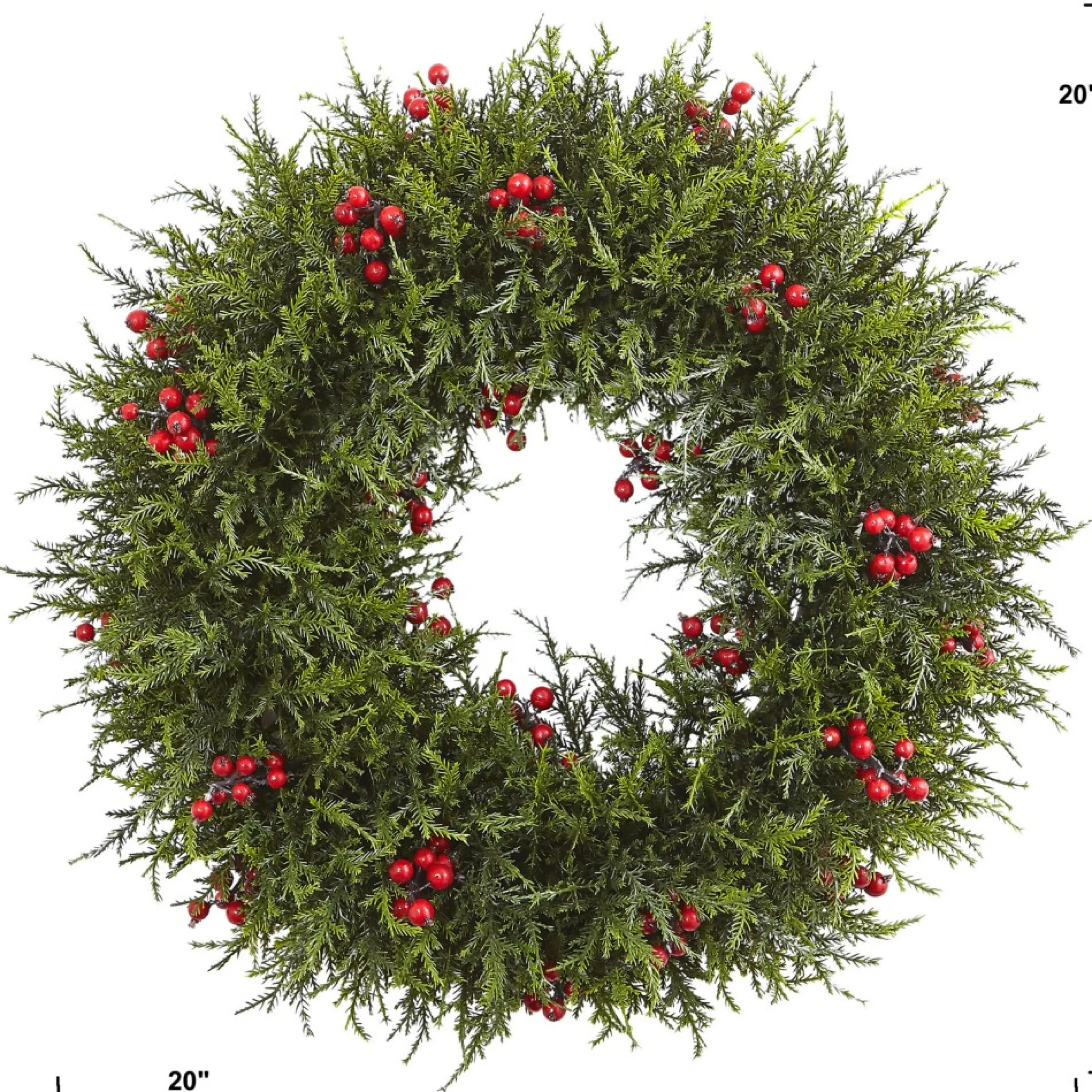 Artificial Cedar Berries Wreath, 20-Inch, Unlit
