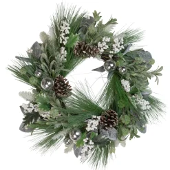 Artificial Christmas Wreath With Assorted Foliage And Berries, 24-Inch, Unlit