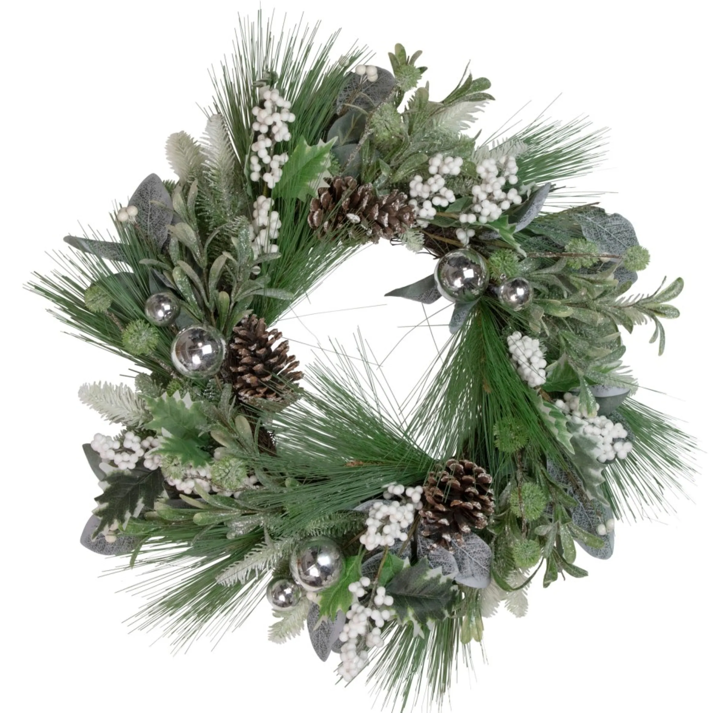 Artificial Christmas Wreath With Assorted Foliage And Berries, 24-Inch, Unlit