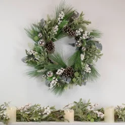 Artificial Christmas Wreath With Assorted Foliage And Berries, 24-Inch, Unlit