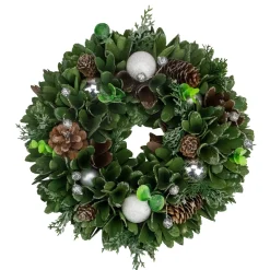 Artificial Christmas Wreath With Pine Cones And Ornaments - 14" Unlit