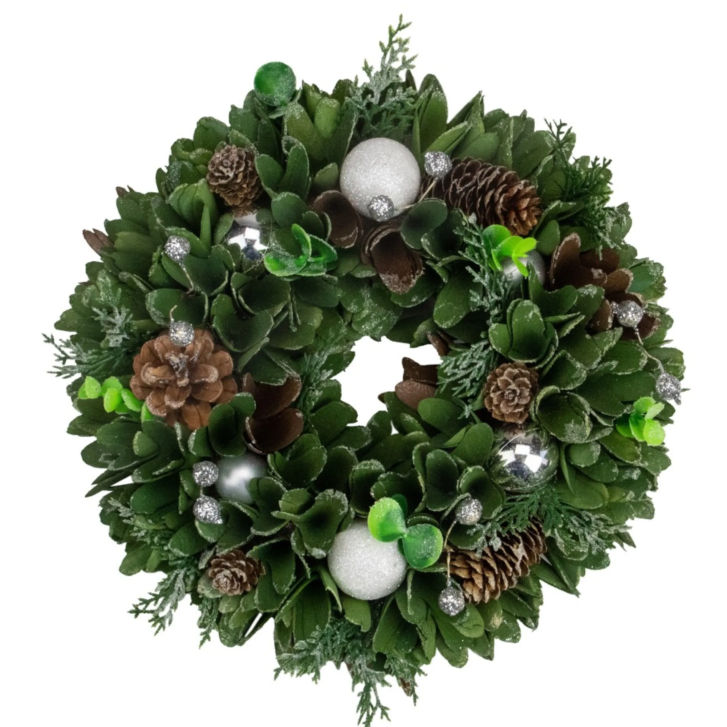 Artificial Christmas Wreath With Pine Cones And Ornaments - 14" Unlit