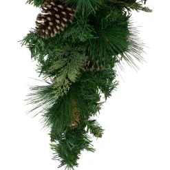28" Artificial Mixed Pine With Pine Cones And Gold Glitter Christmas Teardrop Swag - Unlit