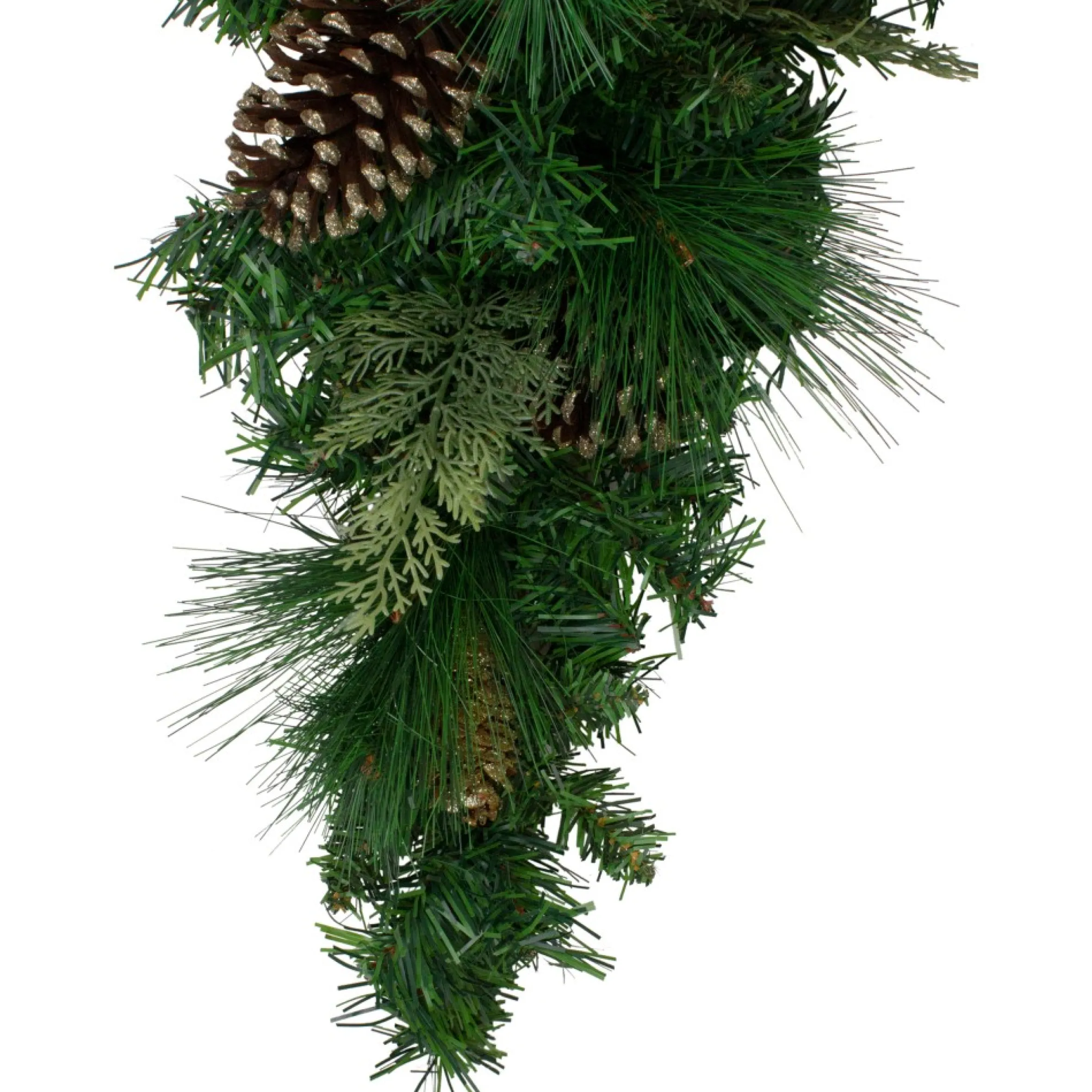 28" Artificial Mixed Pine With Pine Cones And Gold Glitter Christmas Teardrop Swag - Unlit