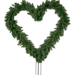 Artificial Pine Heart Shaped Wreath With Ground Stakes, 25-Inch, Unlit