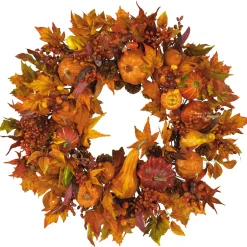 Autumn Harvest Maple Berries And Pinecones Wreath, 28-Inch, Unlit