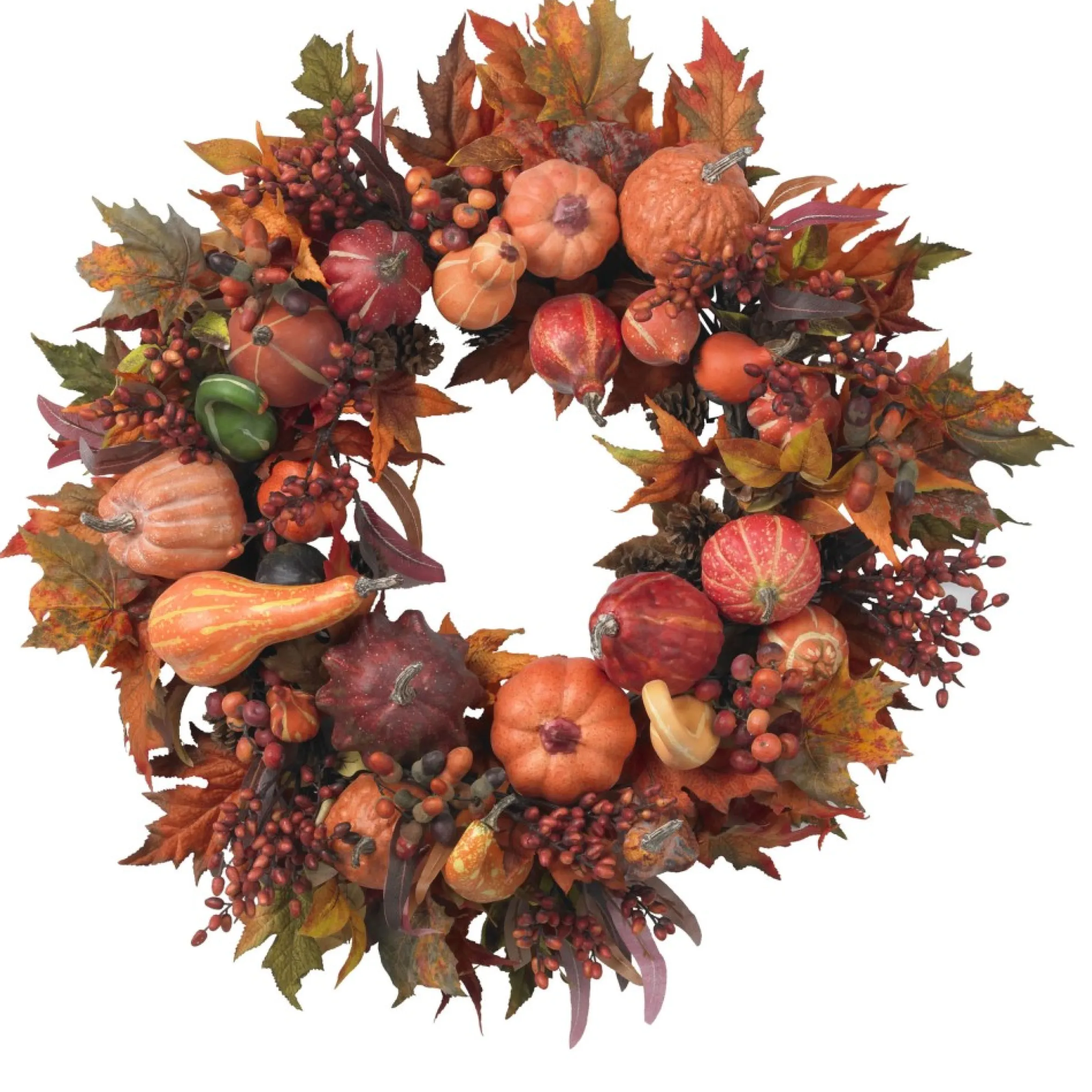 Autumn Harvest Maple Berries And Pinecones Wreath, 28-Inch, Unlit