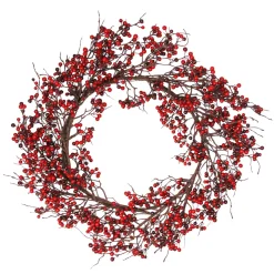 24" Autumn Harvest Red And Burgundy Currant Berry Artificial Wreath - Unlit