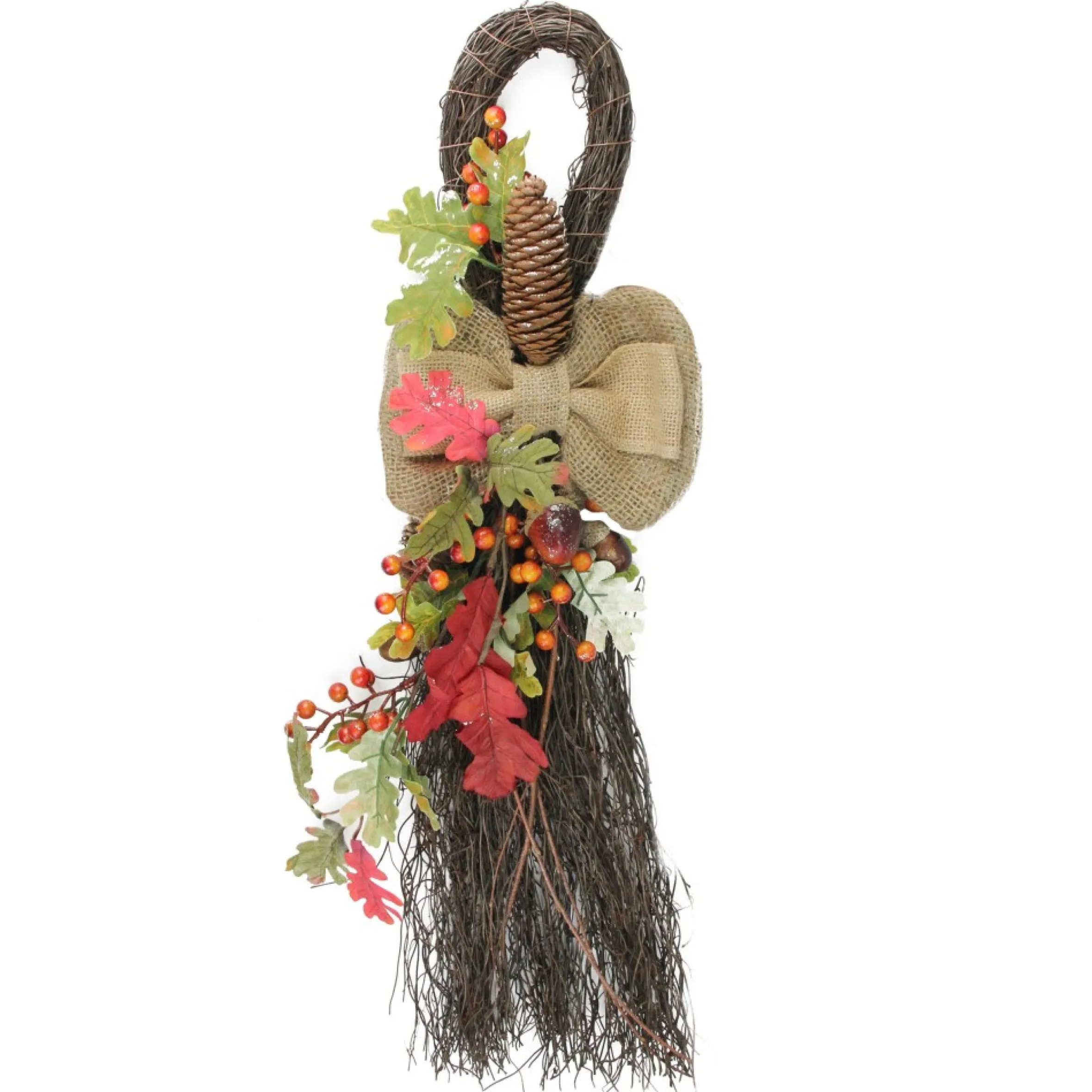 24" Autumn Oak Leaves, Acorns, And Berries Thanksgiving Harvest Artificial Teardrop Swag - Unlit