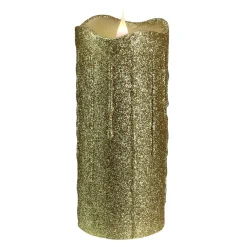 7" Battery Operated Gold Glittered Flameless Led Christmas Pillar Candle With Moving Flame