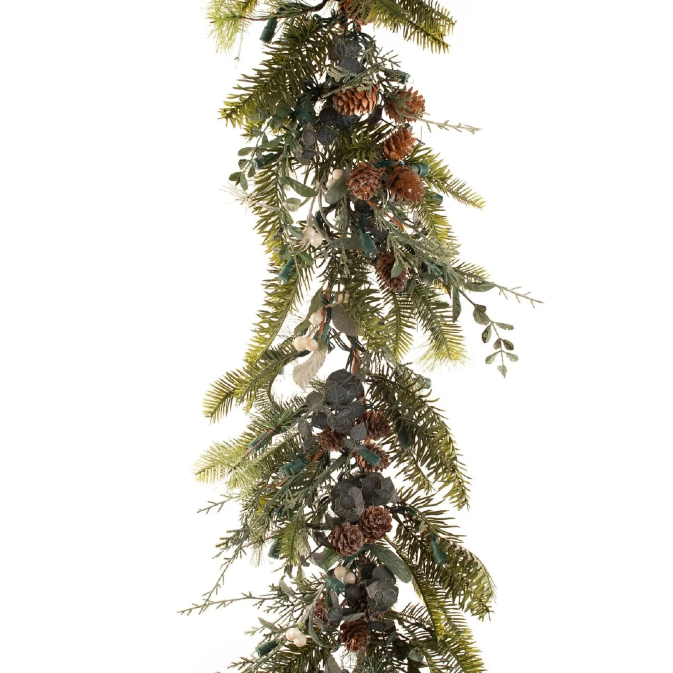 9' Battery Operated Green Rustic White Berry Led Artificial Christmas Garland - Warm Clear Lights