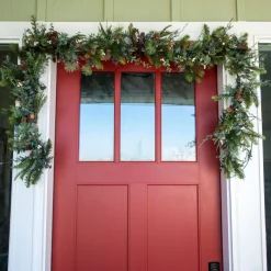 9' Battery Operated Green Rustic White Berry Led Artificial Christmas Garland - Warm Clear Lights