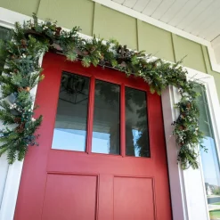 9' Battery Operated Green Rustic White Berry Led Artificial Christmas Garland - Warm Clear Lights