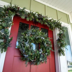 9' Battery Operated Green Rustic White Berry Led Artificial Christmas Garland - Warm Clear Lights