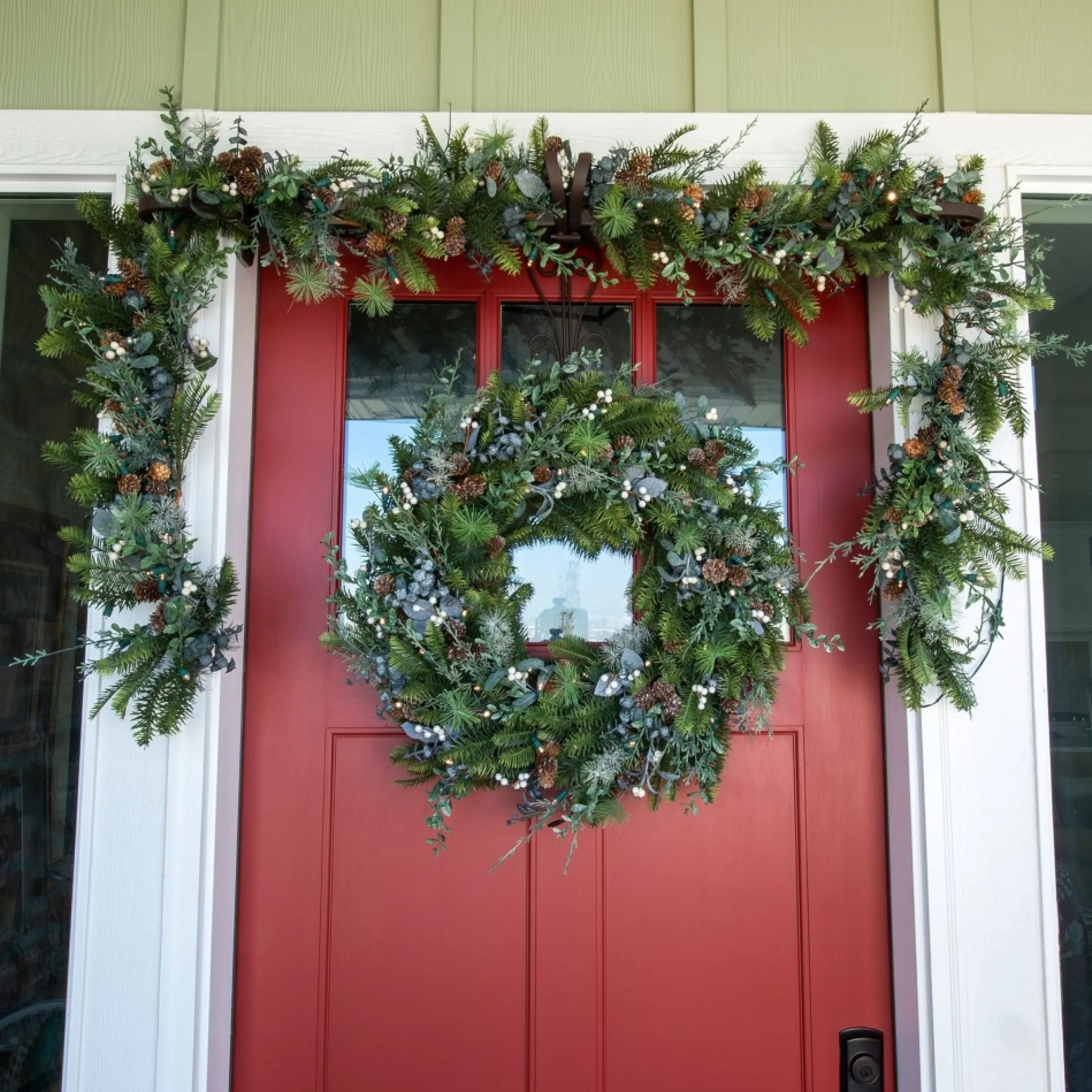 9' Battery Operated Green Rustic White Berry Led Artificial Christmas Garland - Warm Clear Lights
