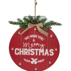 13.75" Battery Operated Red Ornament "We Wish You A Merry Christmas" Wall Sign