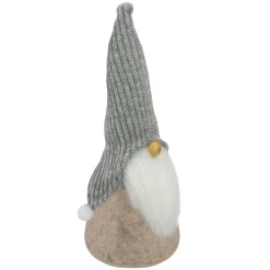 9" Beige And Gray Gnome With Knitted Hat Christmas Figure