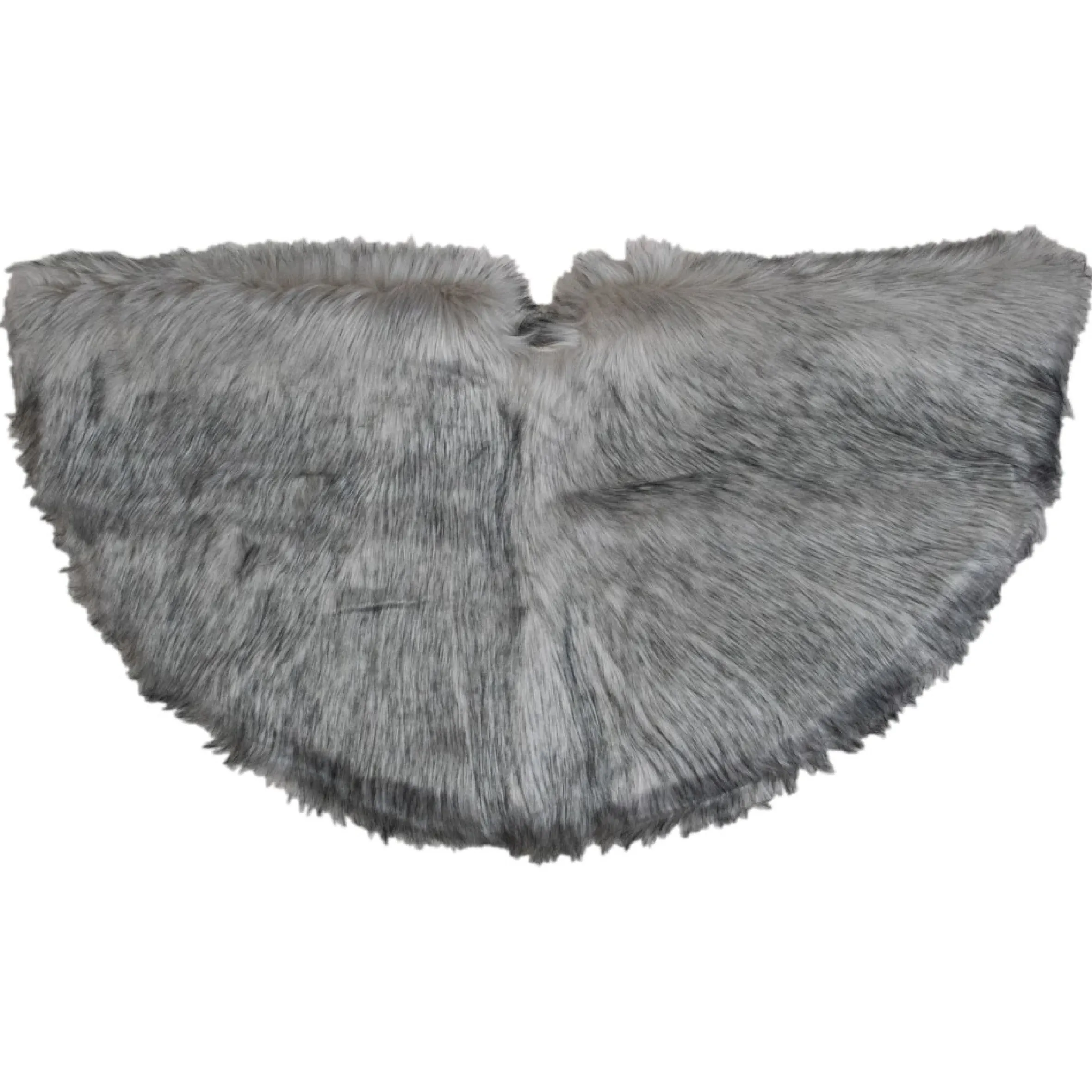 36" Beige And Gray Plush Faux Fur Christmas Tree Skirt