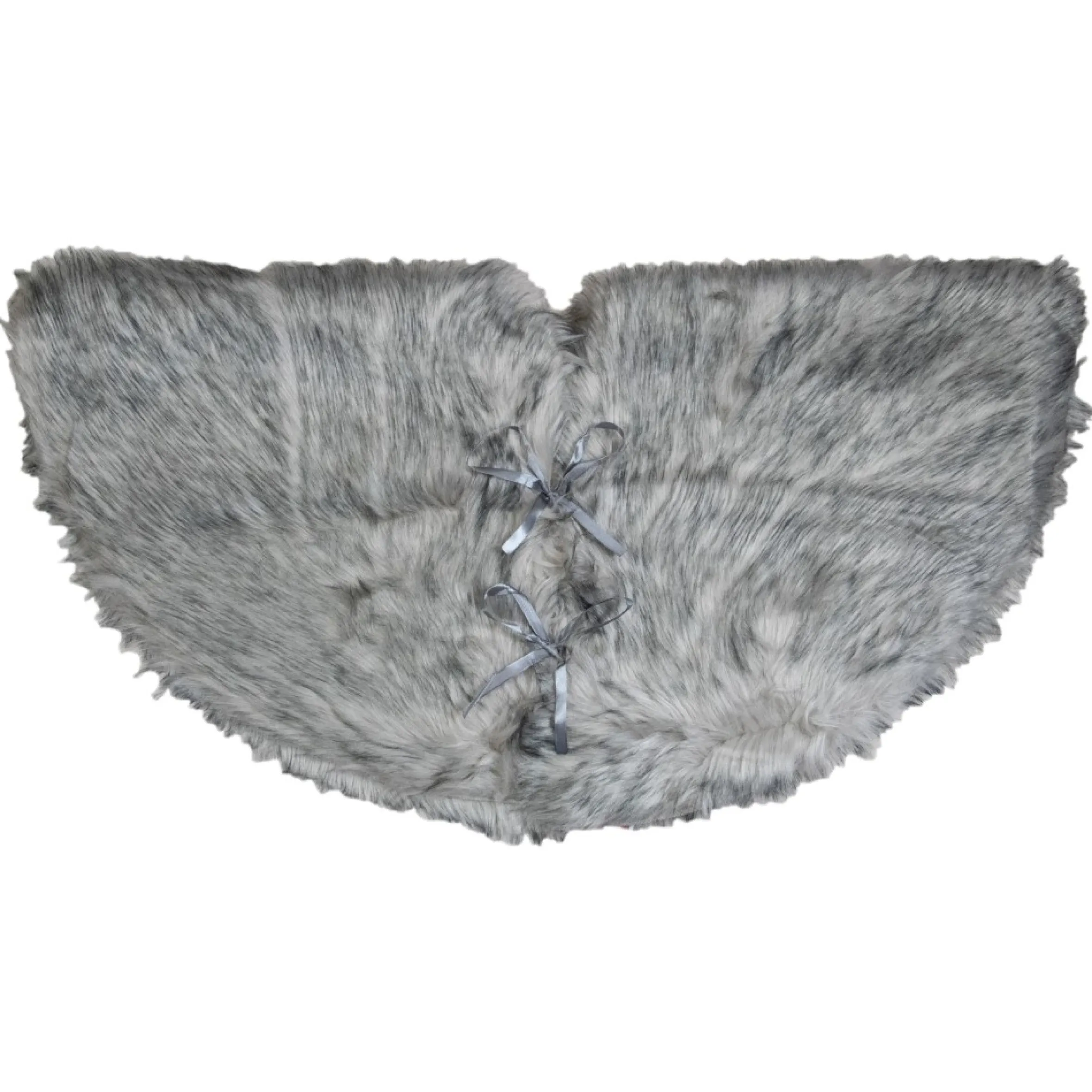36" Beige And Gray Plush Faux Fur Christmas Tree Skirt