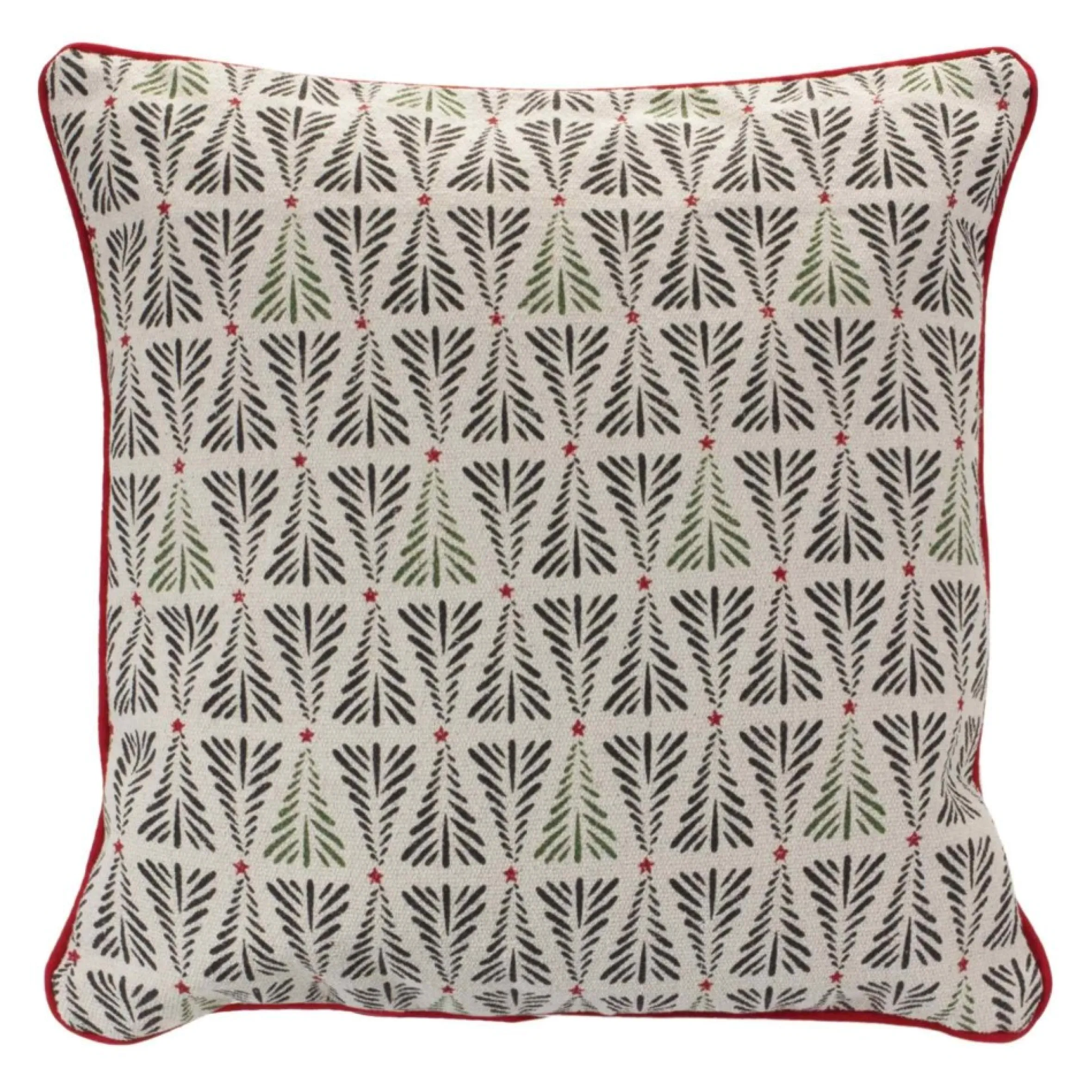 18" Beige And Green Pine Tree Cotton Christmas Throw Pillow