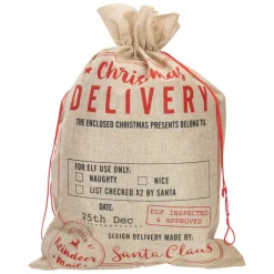 27" Beige And Red "Christmas Delivery" Tie Gift Bag