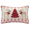 19" Beige And Red Embroidered Nordic Reindeer Rectangular Christmas Throw Pillow