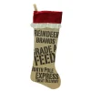 24" Beige And Red Reindeer Feed Sack Christmas Stocking