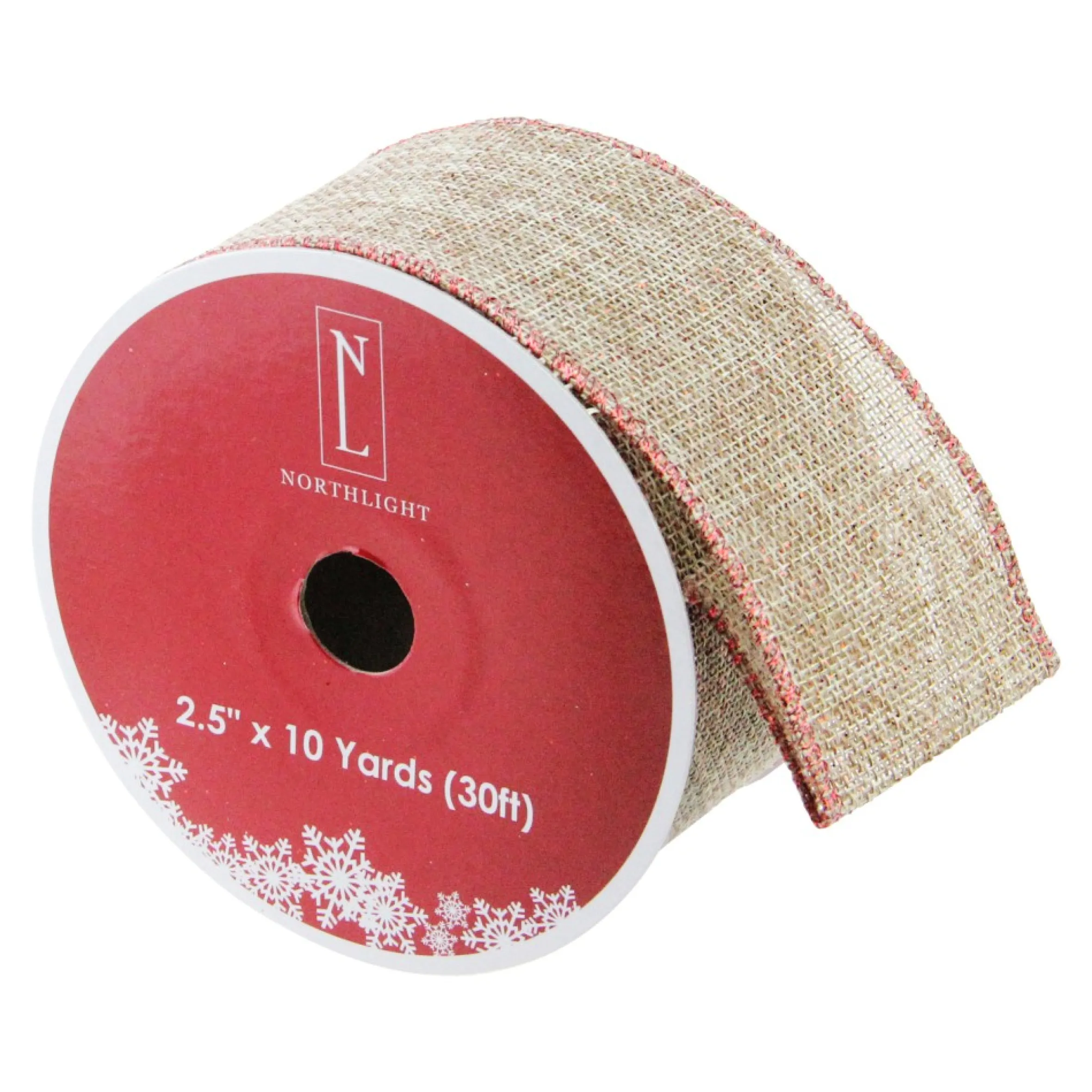 Beige And Red Solid Trim Wired Craft Christmas Ribbon 2.5" X 10 Yards