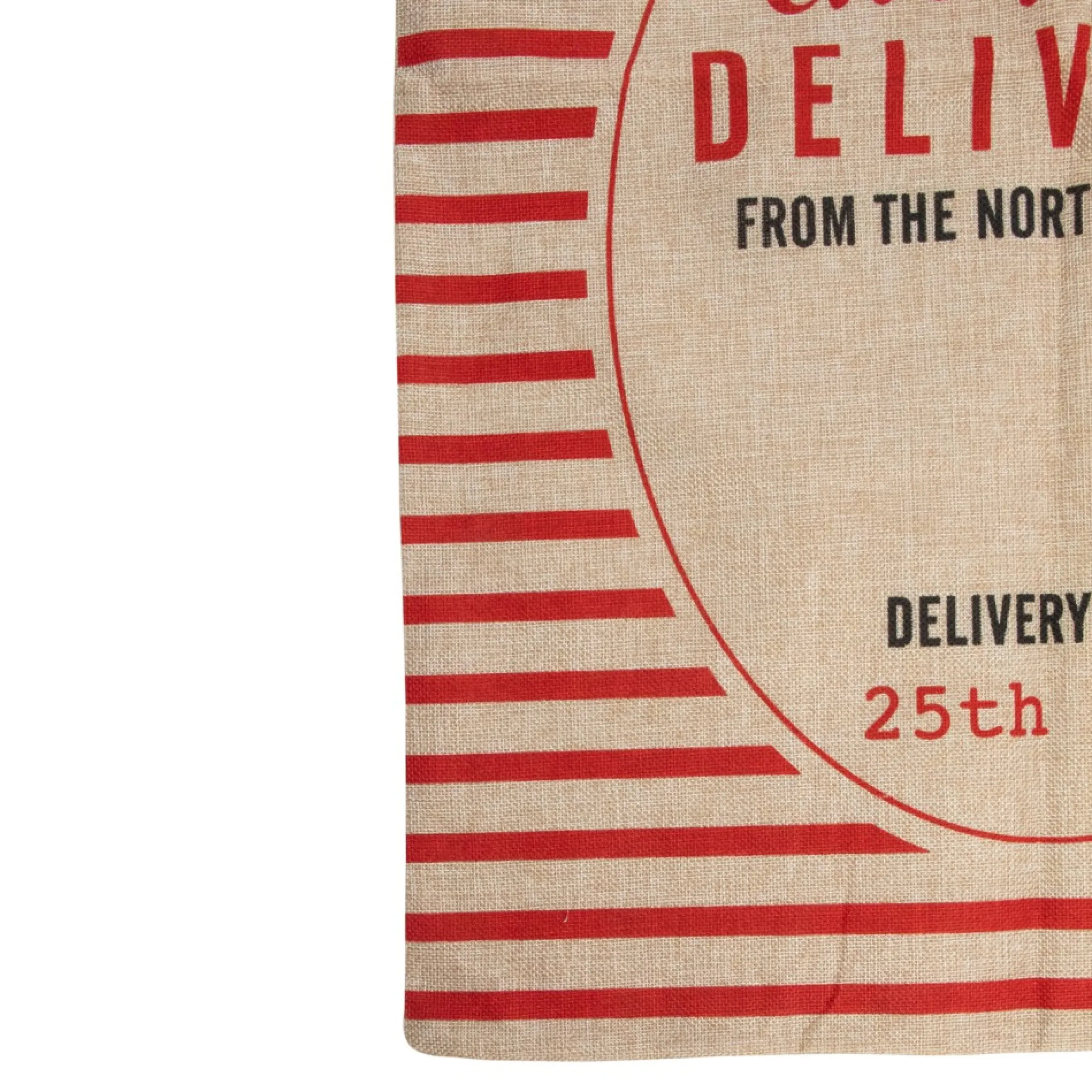 27" Beige And Red Striped "Christmas Delivery" Tie Gift Bag