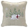 17" Beige And White Polar Bear Forest Embroidered Christmas Throw Pillow