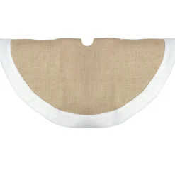 20" Beige Burlap Mini Christmas Tree Skirt With Fleece Border