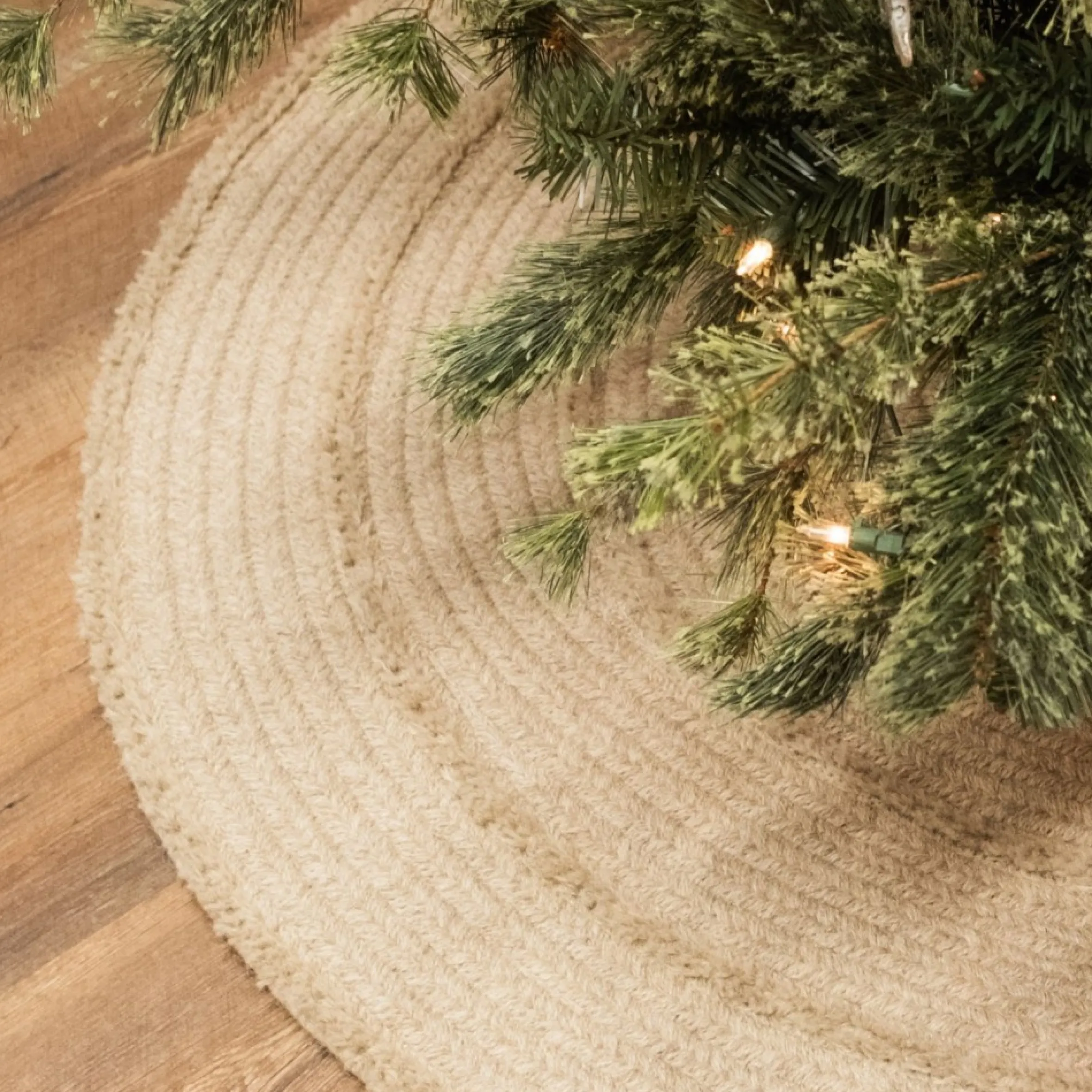 50" Beige Natural Wool Stripe Round Christmas Tree Skirt