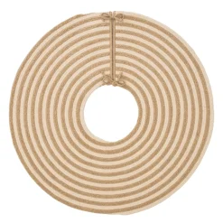 44" Beige Shag Striped Round Christmas Tree Skirt