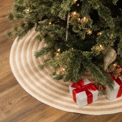 44" Beige Shag Striped Round Christmas Tree Skirt