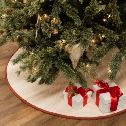 50" Beige Trimmed Round Christmas Tree Skirt