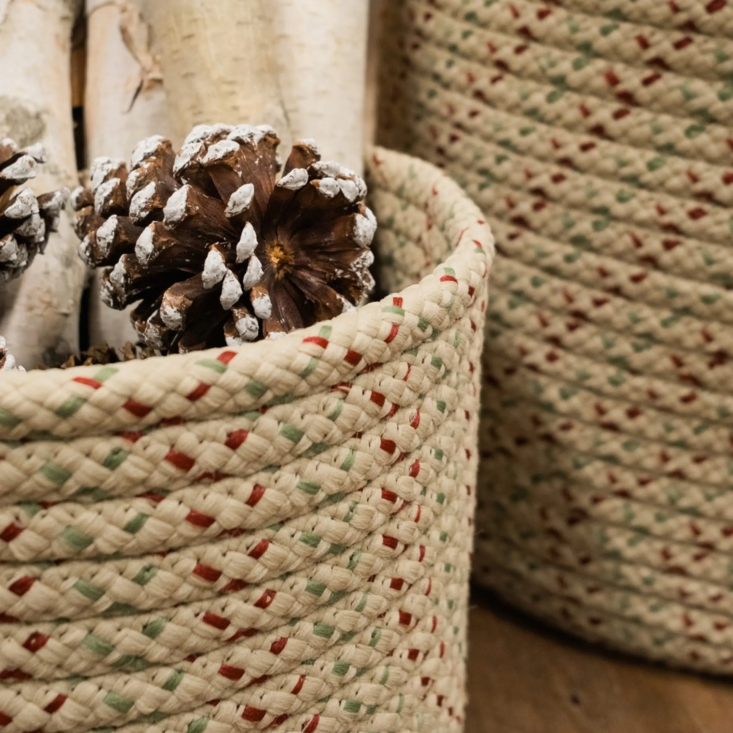 16" Beige Woven Dasher Braided Round Christmas Storage Basket