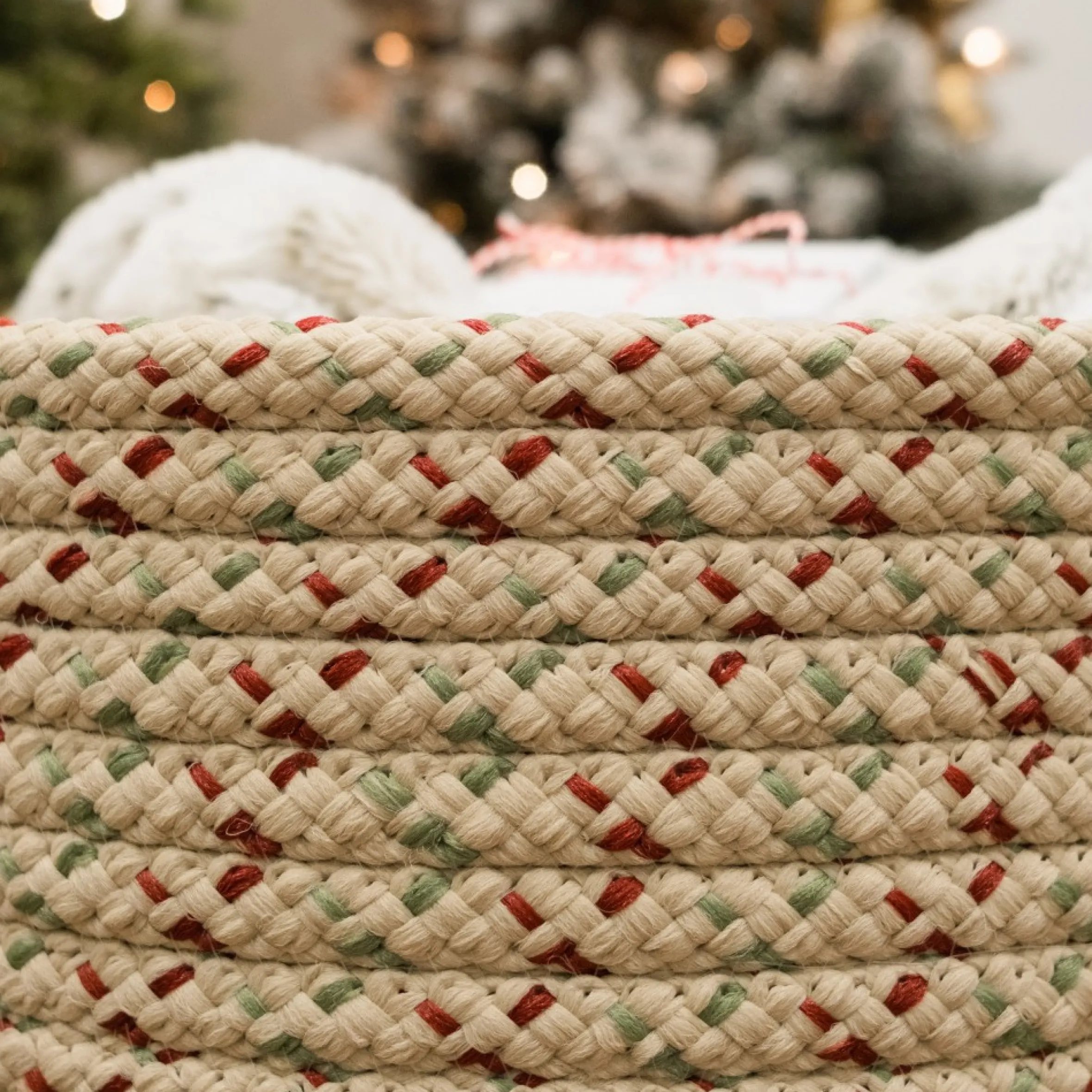 16" Beige Woven Dasher Braided Round Christmas Storage Basket