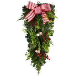26" Bells And Bow Artificial Christmas Teardrop Swag, Unlit