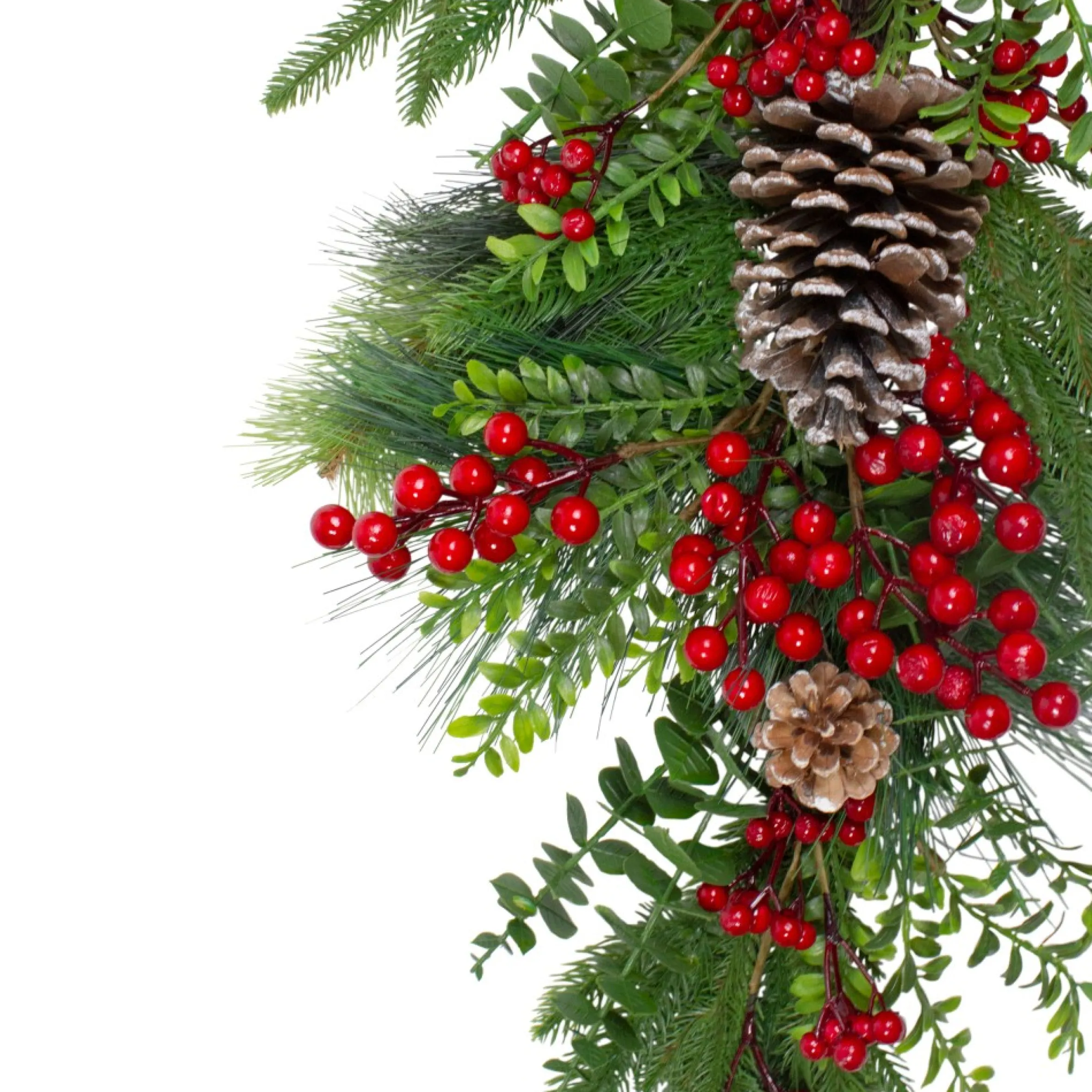 28" Berry Pine And Eucalyptus Artificial Teardrop Christmas Swag - Unlit