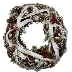 Birch Bark And Pine Cones Artificial Christmas Wreath - 13.5-Inch, Unlit